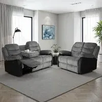 Roma 5-Seater Sofa Set with USB Charging - Grey Cord, Black PU