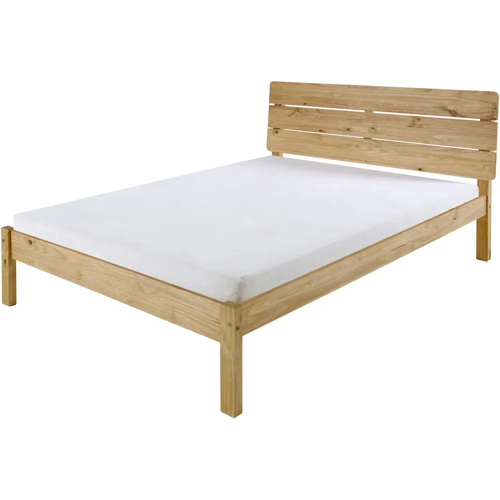 Ronan Double Bed - Brown, Waxed Pine