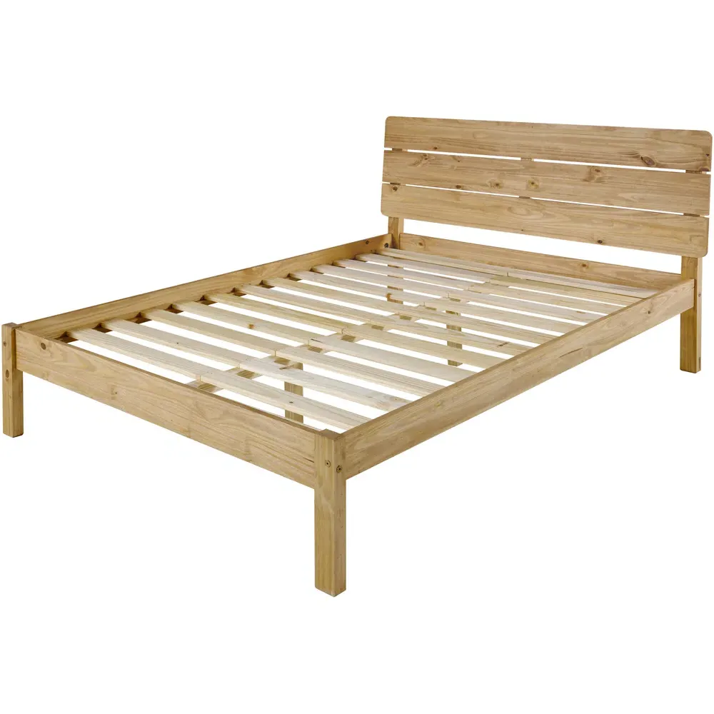 Ronan Double Bed - Brown, Waxed Pine