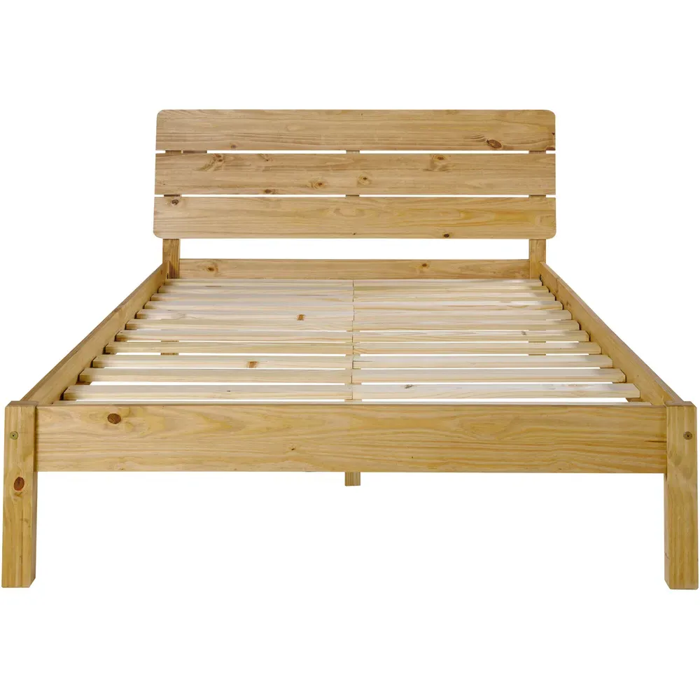 Ronan Double Bed - Brown, Waxed Pine