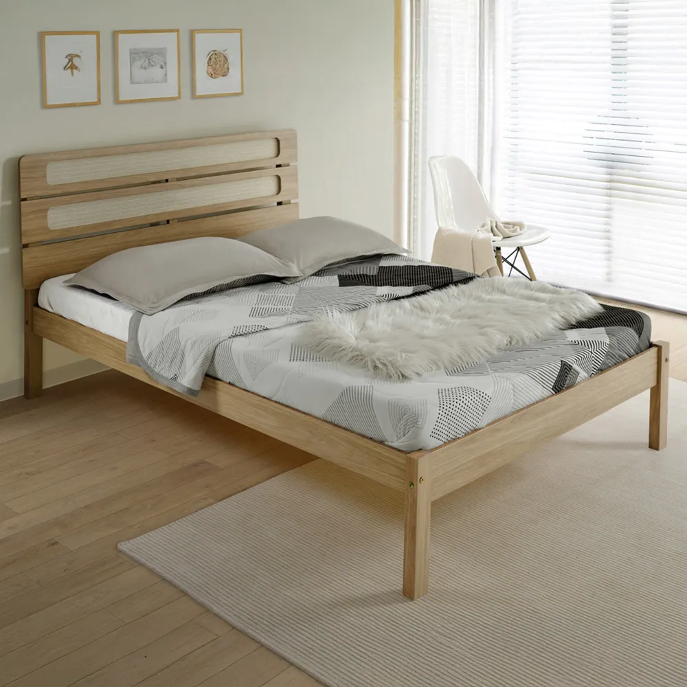 Santana Double Bed Frame - Light Oak, Rattan Effect