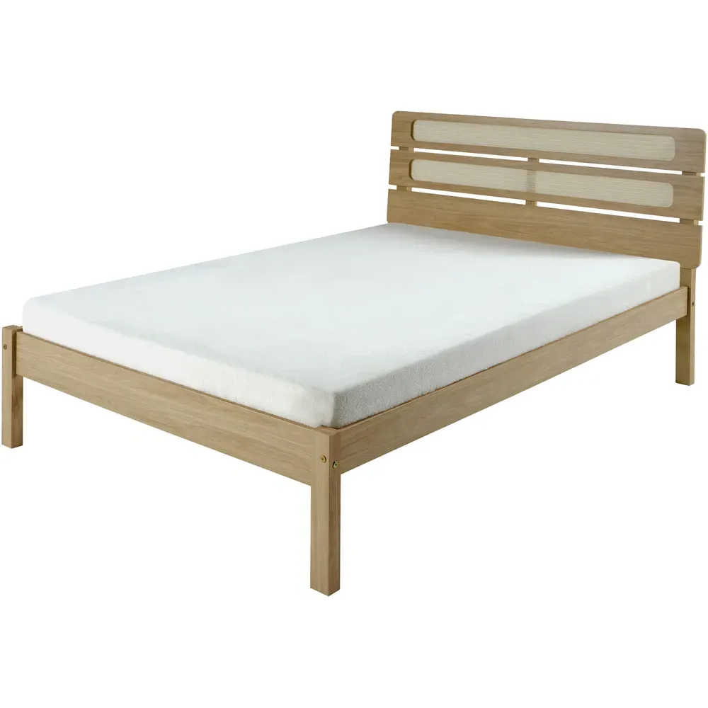Santana King Size Bed Frame - Light Oak, Rattan Effect