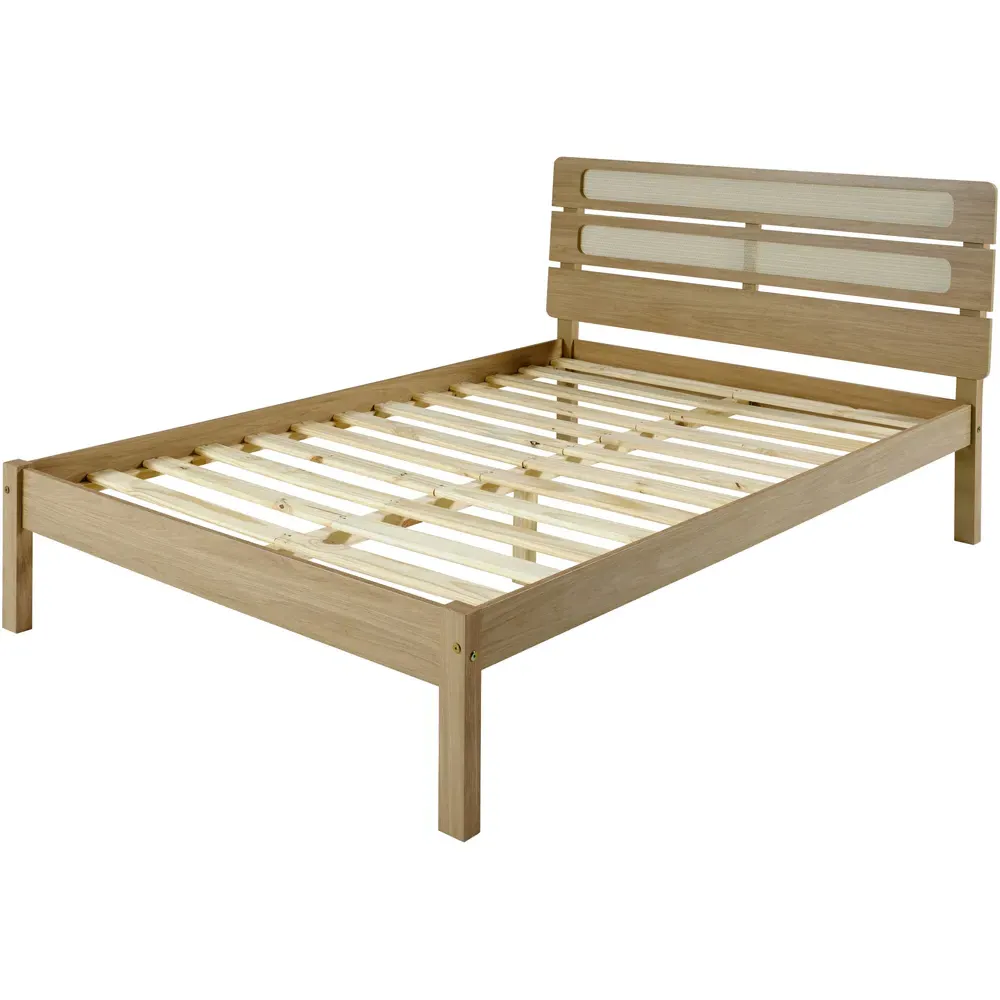 Santana King Size Bed Frame - Light Oak, Rattan Effect