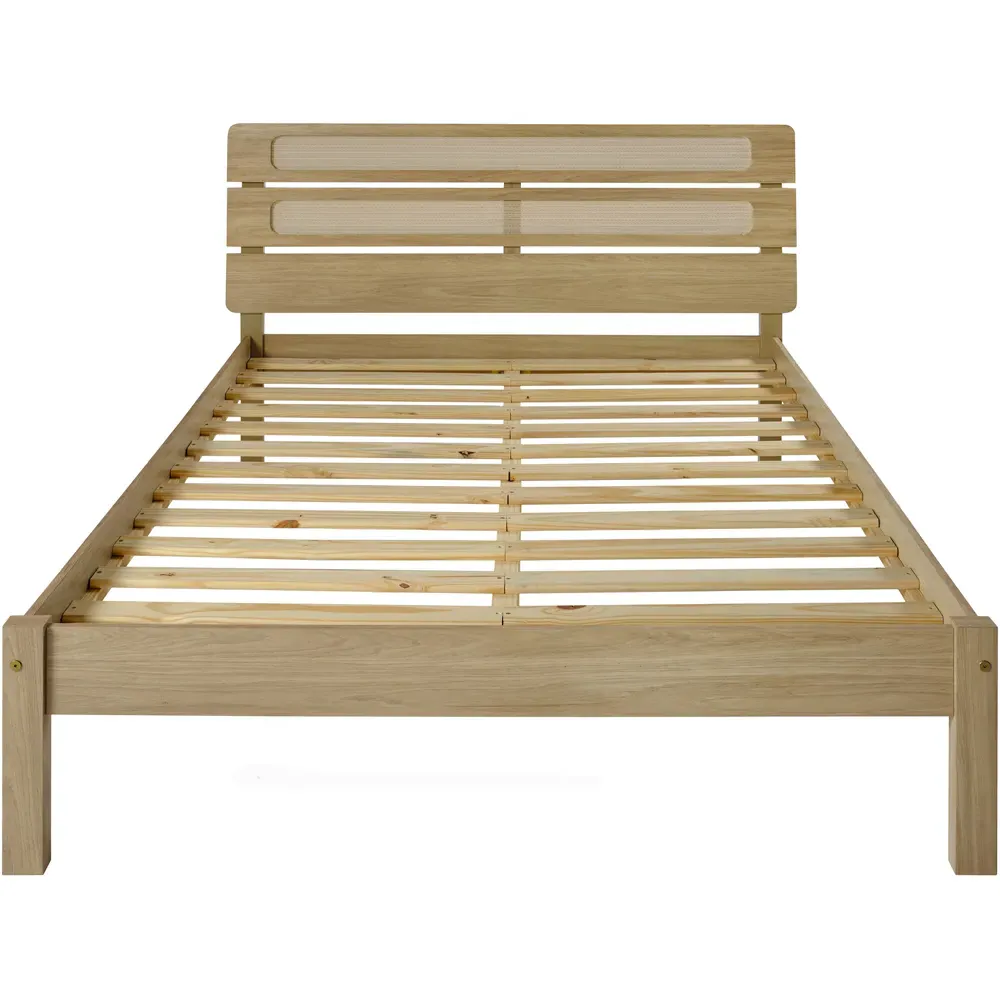 Santana King Size Bed Frame - Light Oak, Rattan Effect
