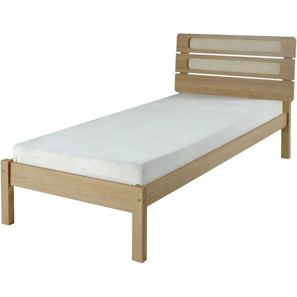 Santana Single Bed Frame - Light Oak, Rattan Effect