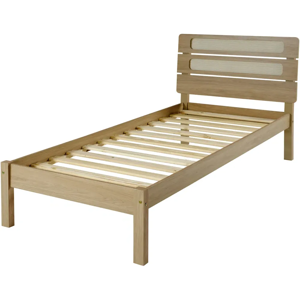 Santana Single Bed Frame - Light Oak, Rattan Effect