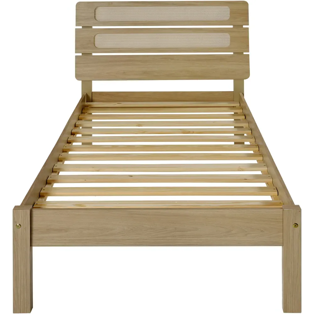 Santana Single Bed Frame - Light Oak, Rattan Effect