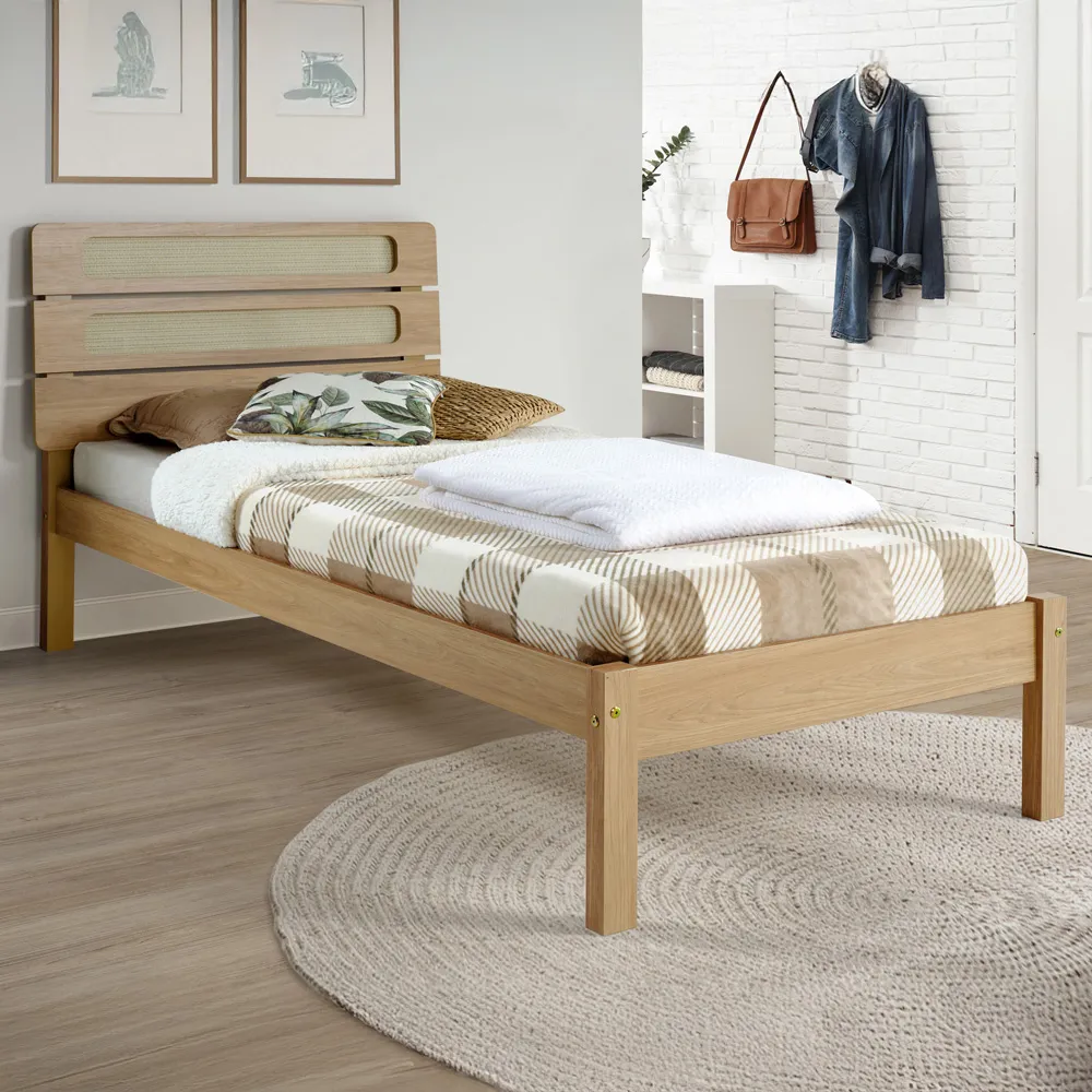 Santana Single Bed Frame - Light Oak, Rattan Effect image