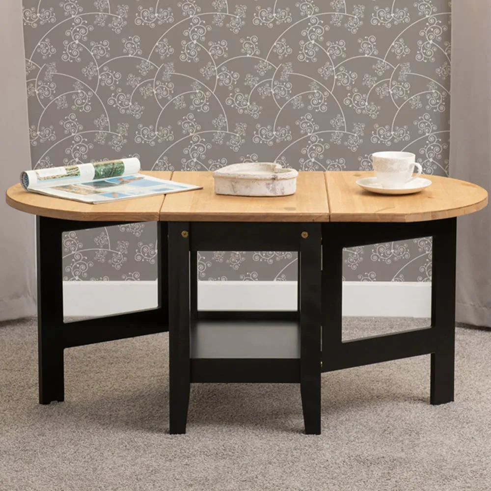 Santos Drop Leaf Coffee Table with Storage - Black, Pine image