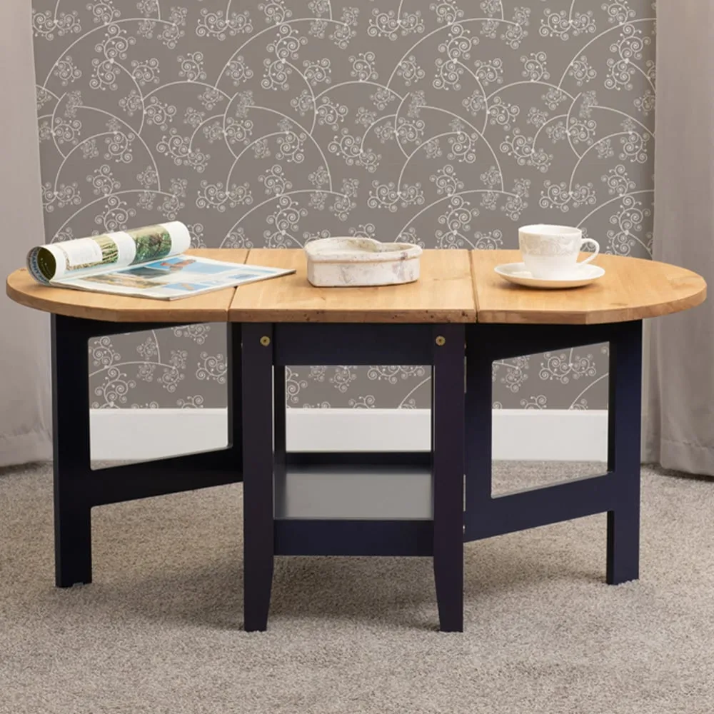 Santos Drop Leaf Coffee Table with Storage - Blue, Pine