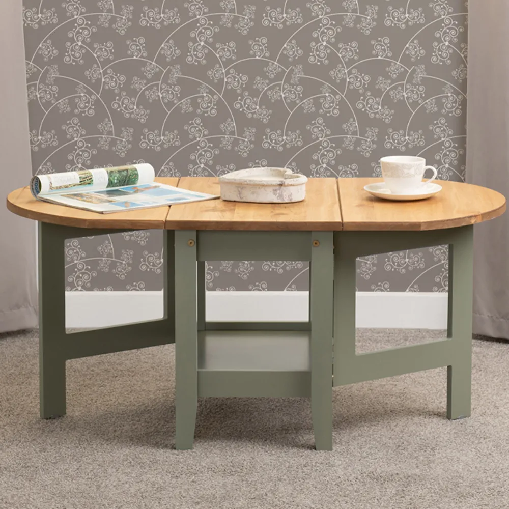 Santos Drop Leaf Coffee Table with Storage - Green, Pine