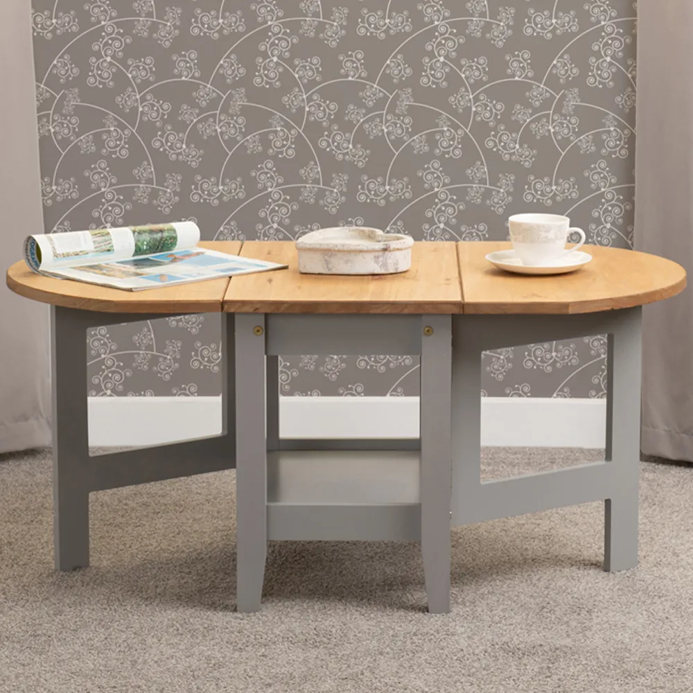 Santos Drop Leaf Coffee Table with Storage - Grey, Pine