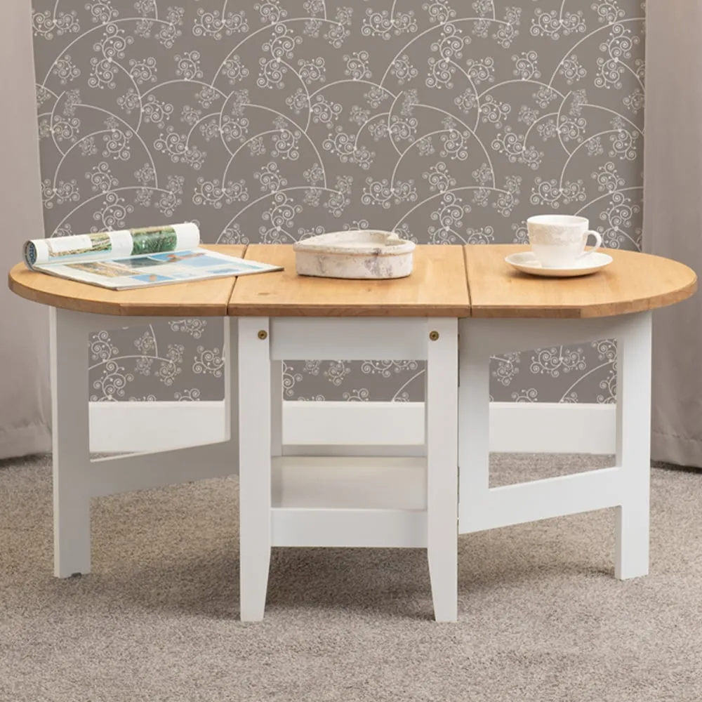 Santos Drop Leaf Coffee Table with Storage - White, Pine