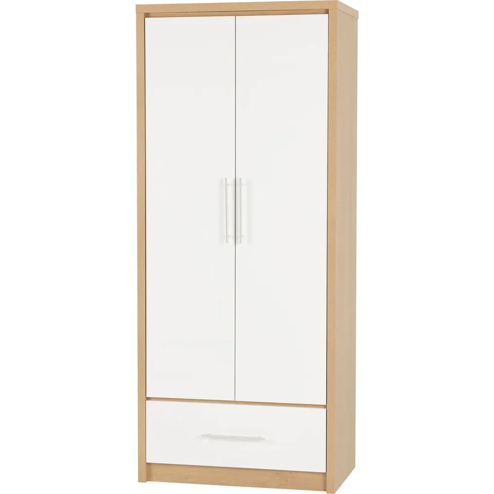 Seville 2 Door Single Drawer Wardrobe - White, Oak Effect