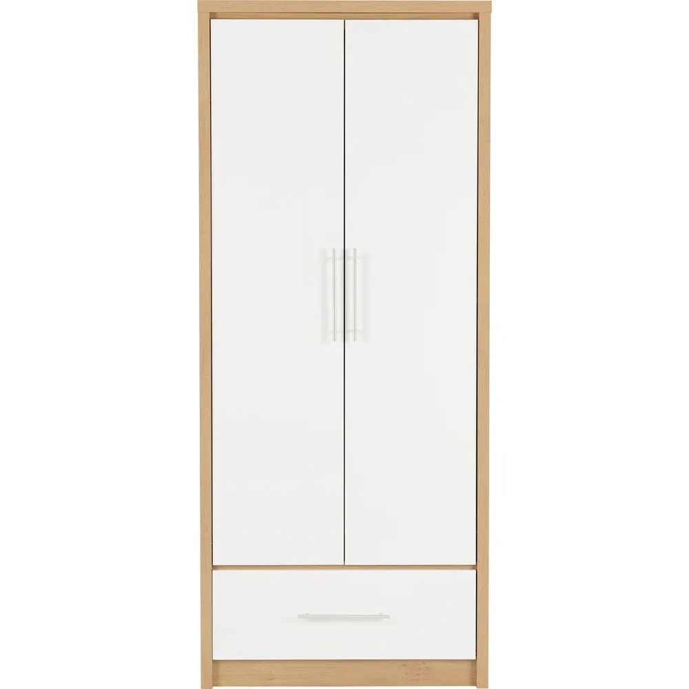 Seville 2 Door Single Drawer Wardrobe - White, Oak Effect