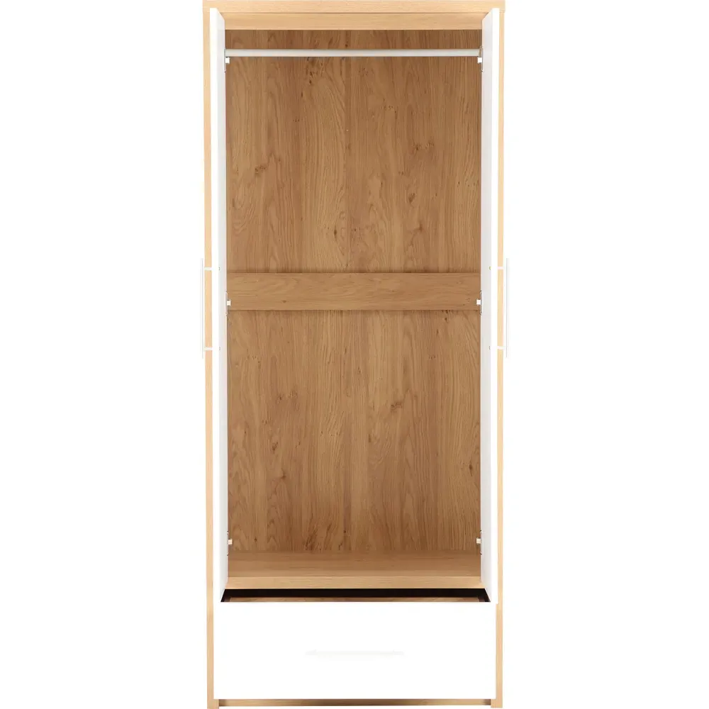 Seville 2 Door Single Drawer Wardrobe - White, Oak Effect