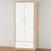 Seville 2 Door Single Drawer Wardrobe - White, Oak Effect