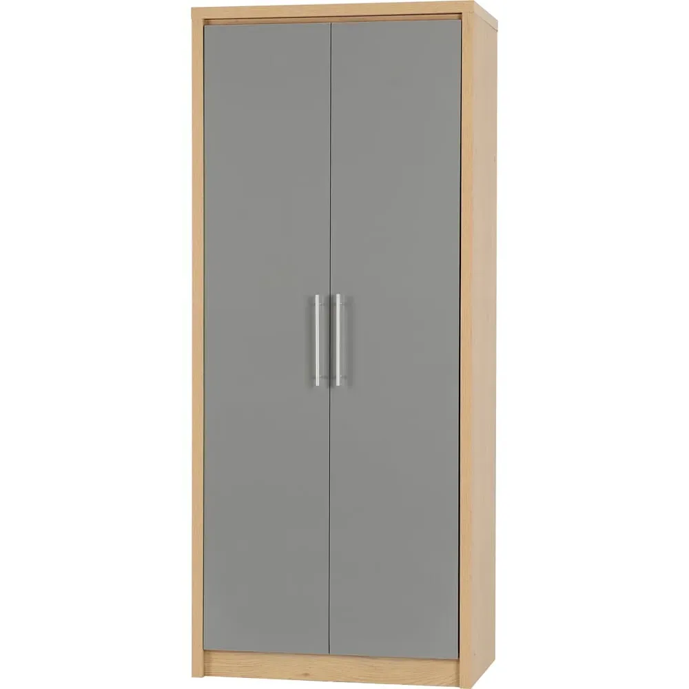 Seville 2 Door Wardrobe - Grey, Light Oak Veneer