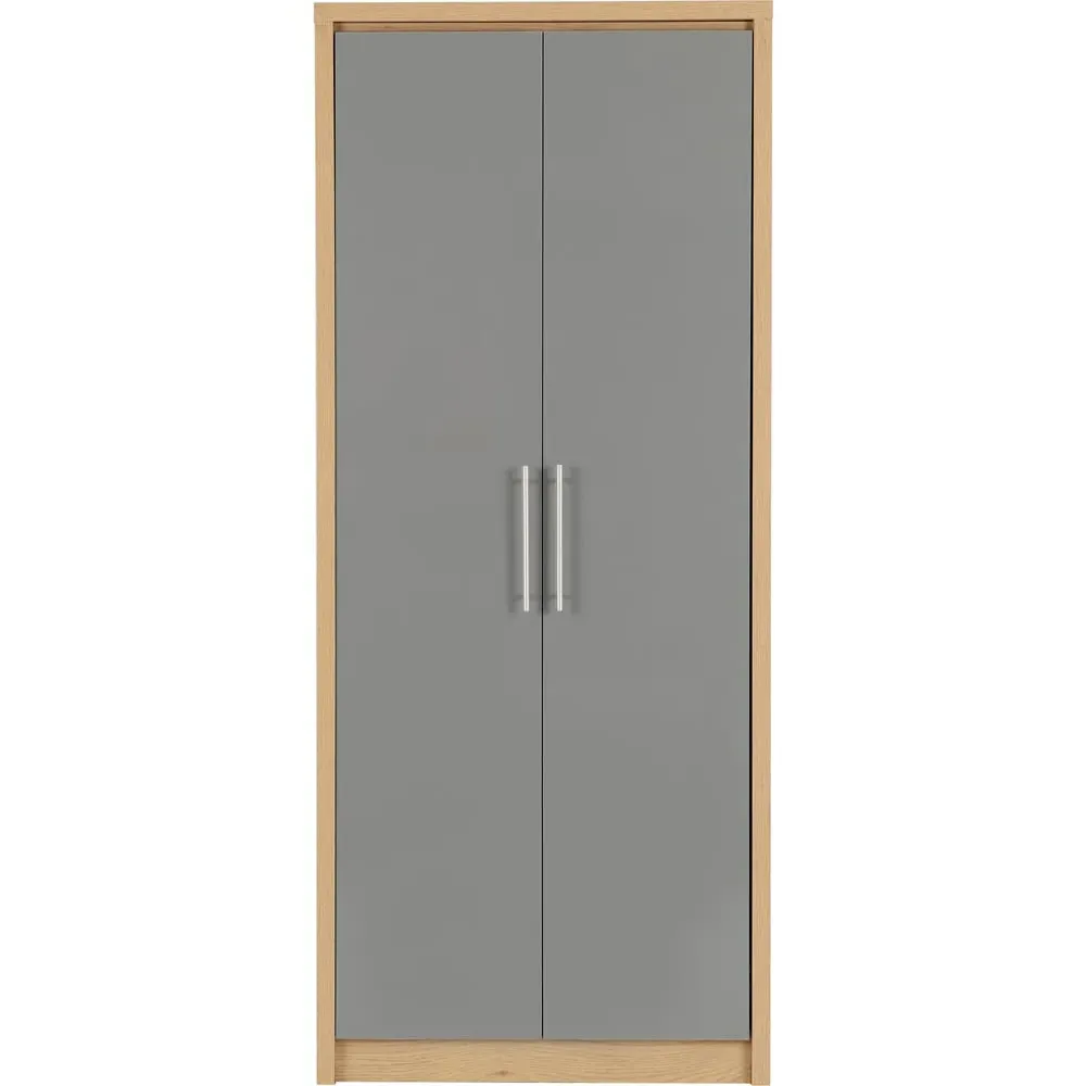 Seville 2 Door Wardrobe - Grey, Light Oak Veneer