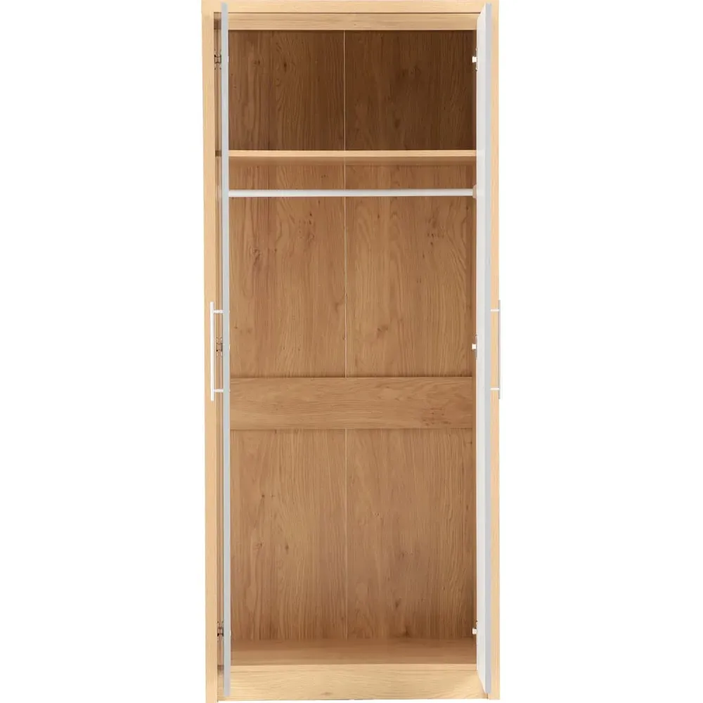 Seville 2 Door Wardrobe - Grey, Light Oak Veneer