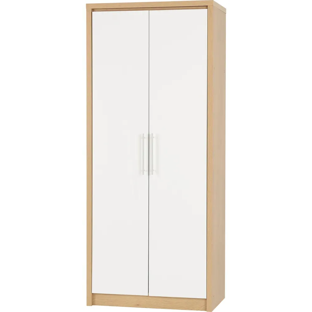 Seville 2 Door Wardrobe - White, Light Oak Veneer