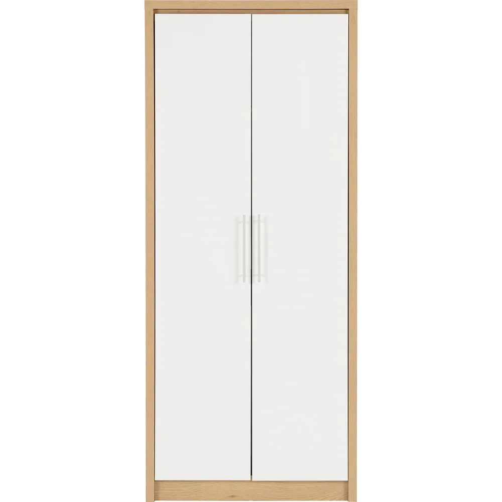 Seville 2 Door Wardrobe - White, Light Oak Veneer