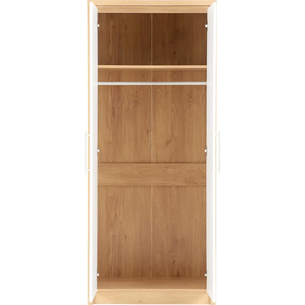 Seville 2 Door Wardrobe - White, Light Oak Veneer