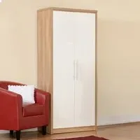 Seville 2 Door Wardrobe - White, Light Oak Veneer