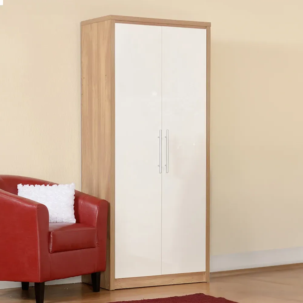 Seville 2 Door Wardrobe - White, Light Oak Veneer image
