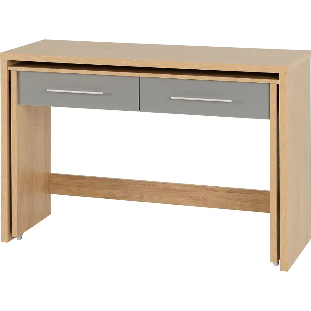 Seville 2 Drawer Slider Desk - Grey, Oak Effect