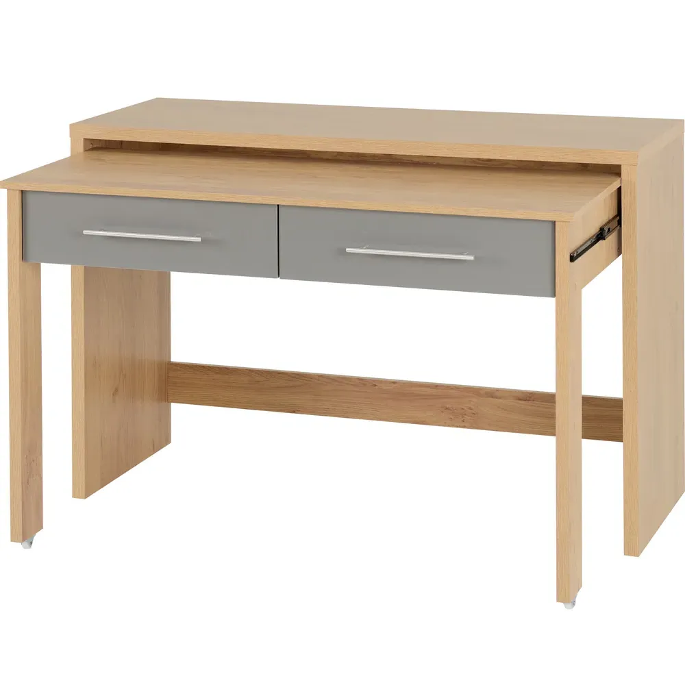Seville 2 Drawer Slider Desk - Grey, Oak Effect
