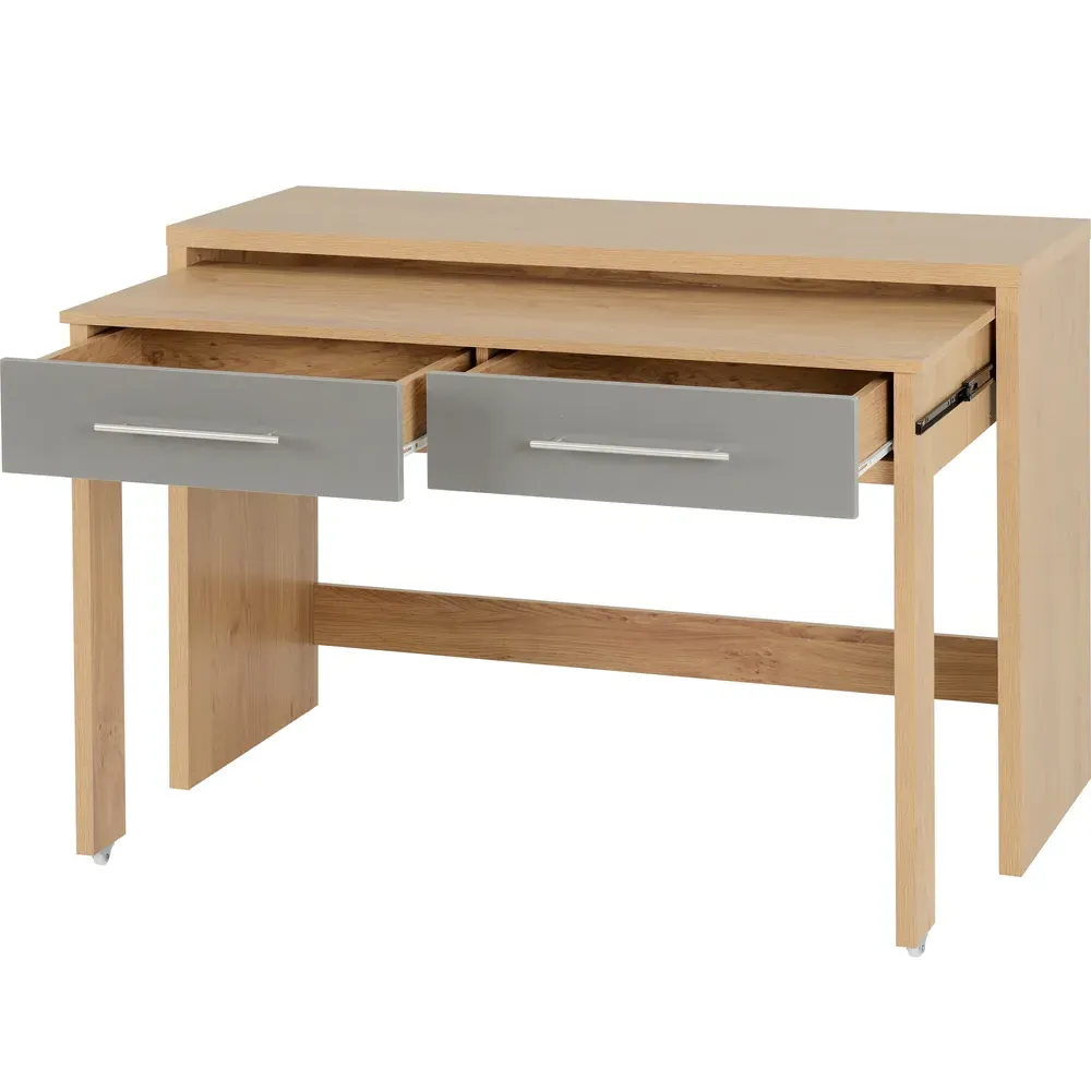 Seville 2 Drawer Slider Desk - Grey, Oak Effect