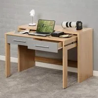 Seville 2 Drawer Slider Desk - Grey, Oak Effect