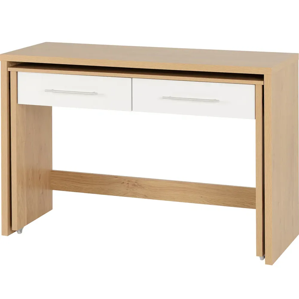 Seville 2 Drawer Slider Desk - White, Oak Effect