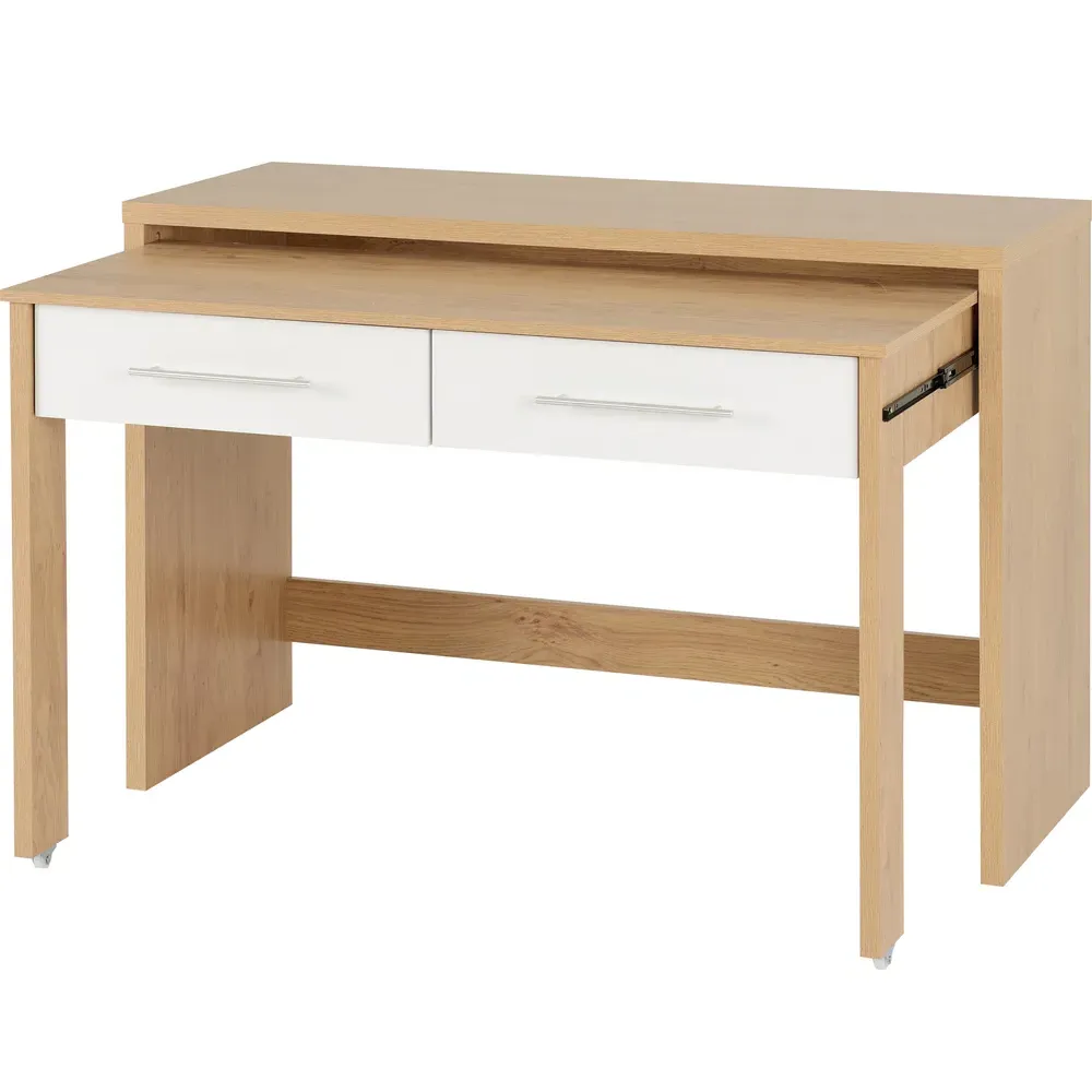 Seville 2 Drawer Slider Desk - White, Oak Effect