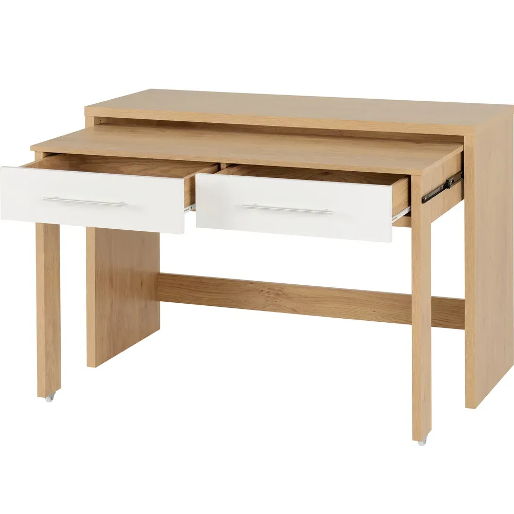 Seville 2 Drawer Slider Desk - White, Oak Effect
