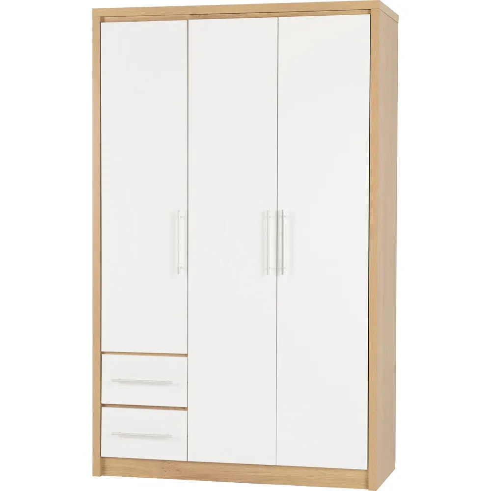 Seville 3 Door 2 Drawer Wardrobe - White, Oak Effect
