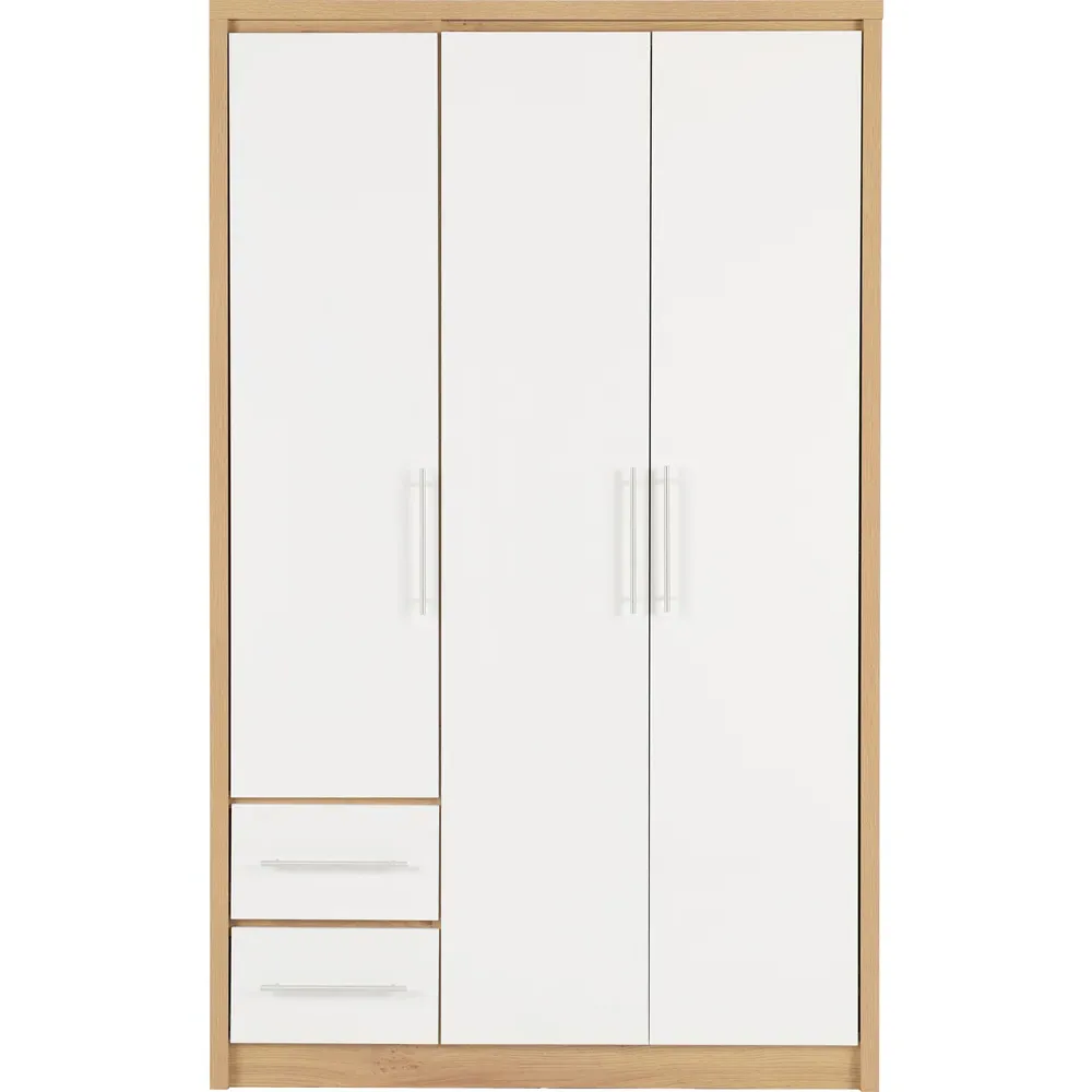 Seville 3 Door 2 Drawer Wardrobe - White, Oak Effect