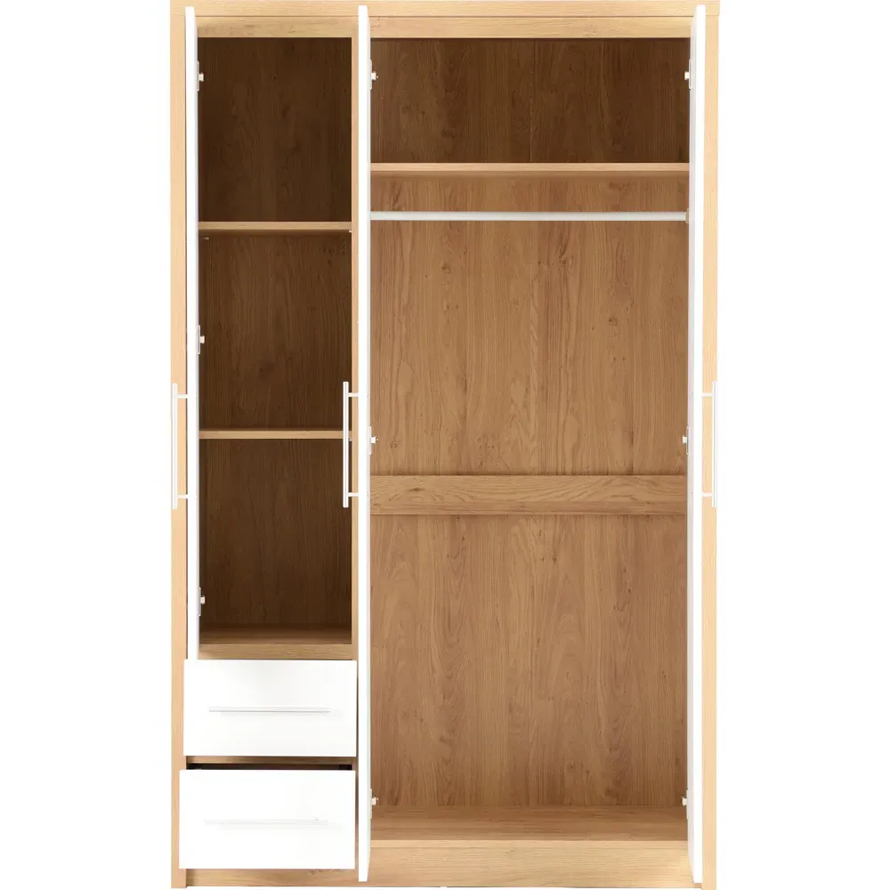 Seville 3 Door 2 Drawer Wardrobe - White, Oak Effect