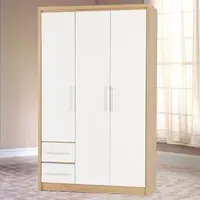 Seville 3 Door 2 Drawer Wardrobe - White, Oak Effect