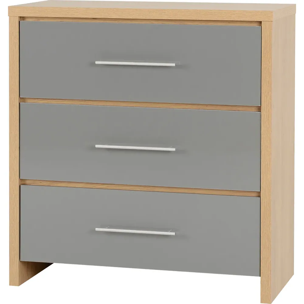 Seville 3 Drawer Chest of Drawers - Grey, Oak Effect