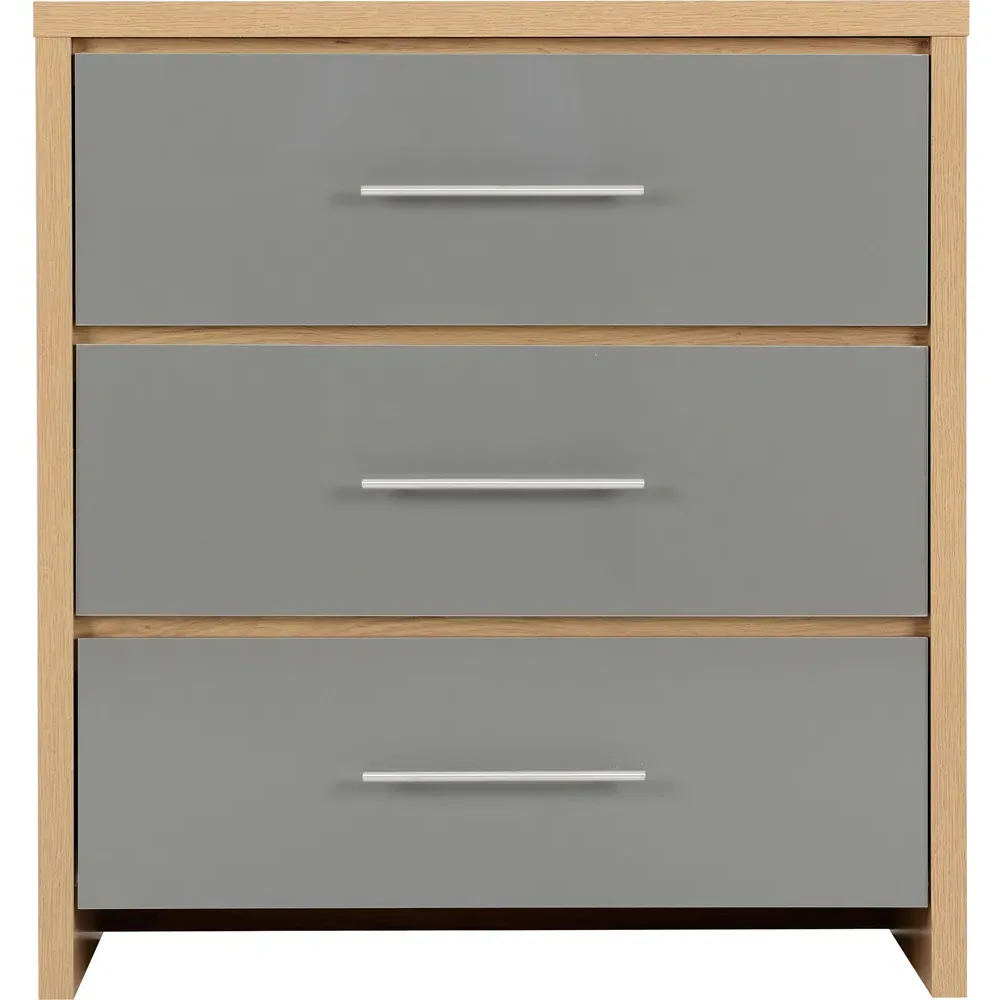 Seville 3 Drawer Chest of Drawers - Grey, Oak Effect