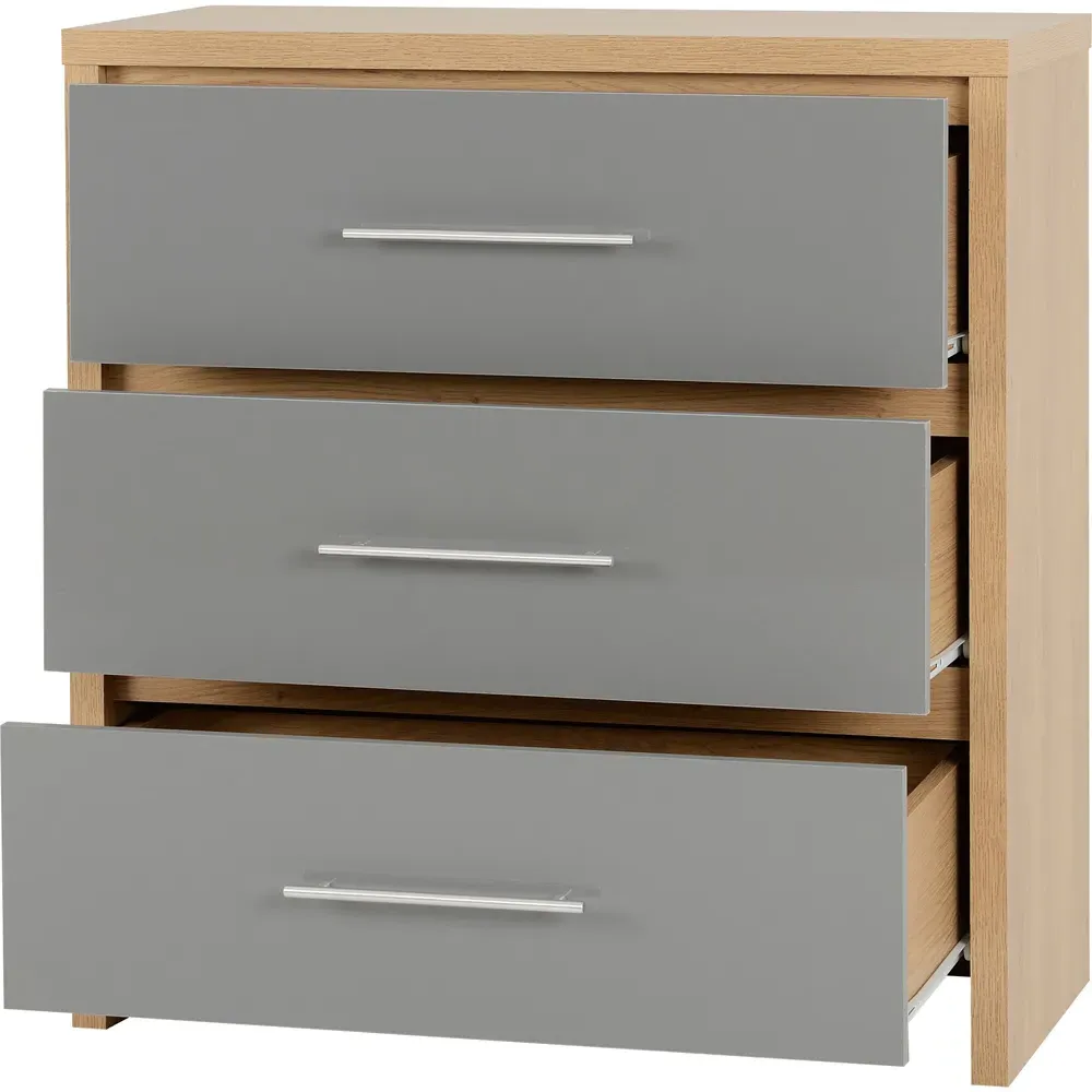 Seville 3 Drawer Chest of Drawers - Grey, Oak Effect