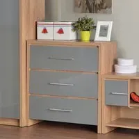 Seville 3 Drawer Chest of Drawers - Grey, Oak Effect