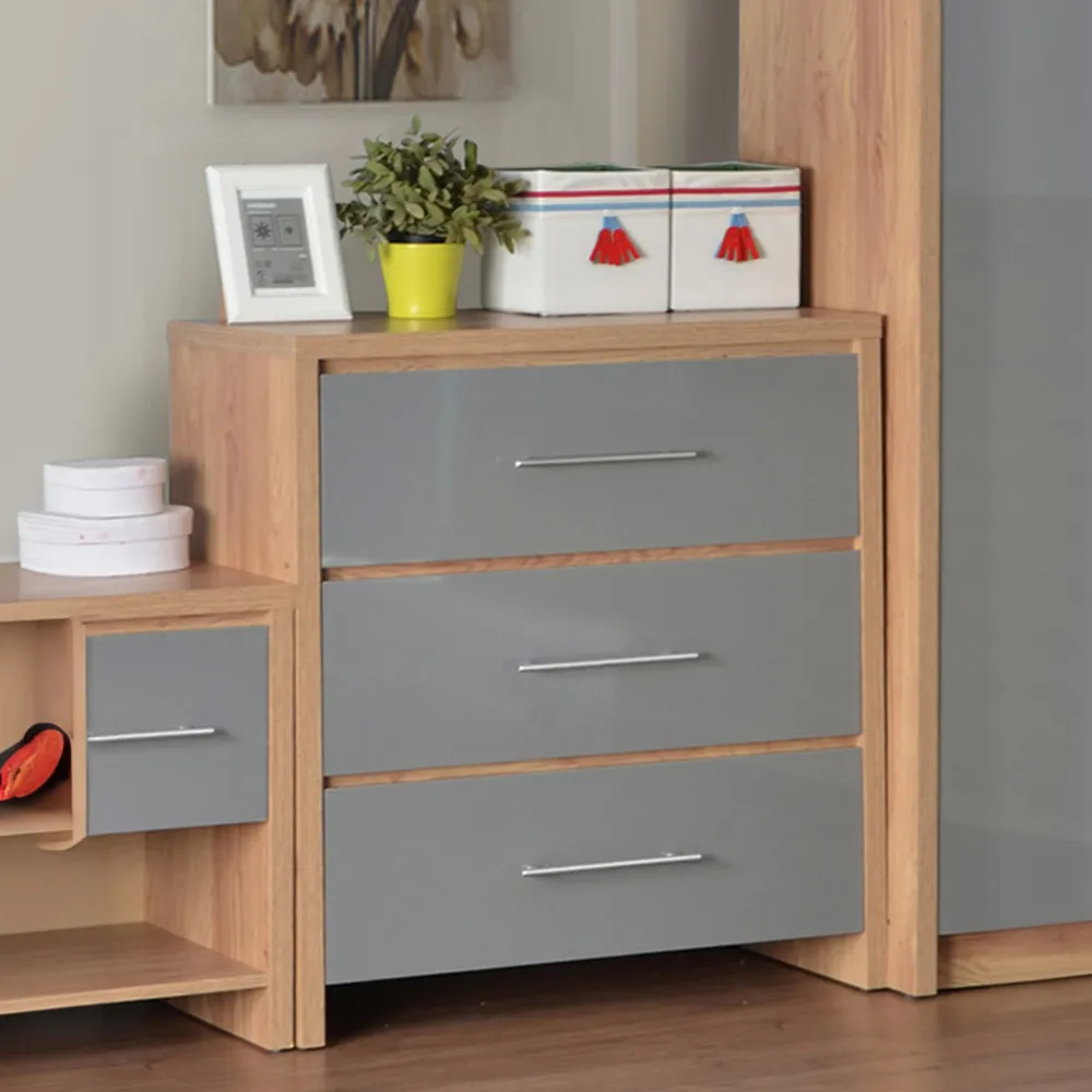 Seville 3 Drawer Chest of Drawers - Grey, Oak Effect