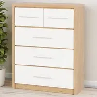 Seville 5 Drawer Chest of Drawers - White, Oak Effect