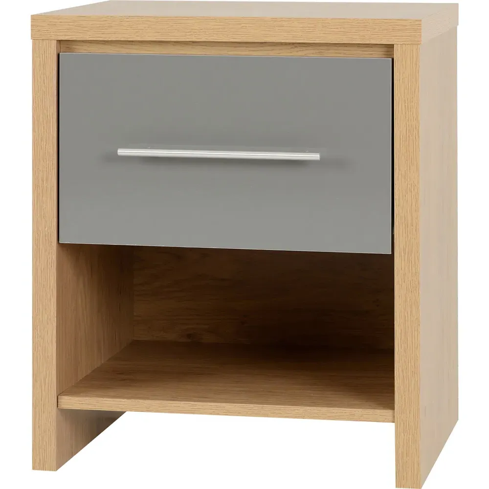 Seville Single Drawer Bedside Table - Grey, Oak Veneer