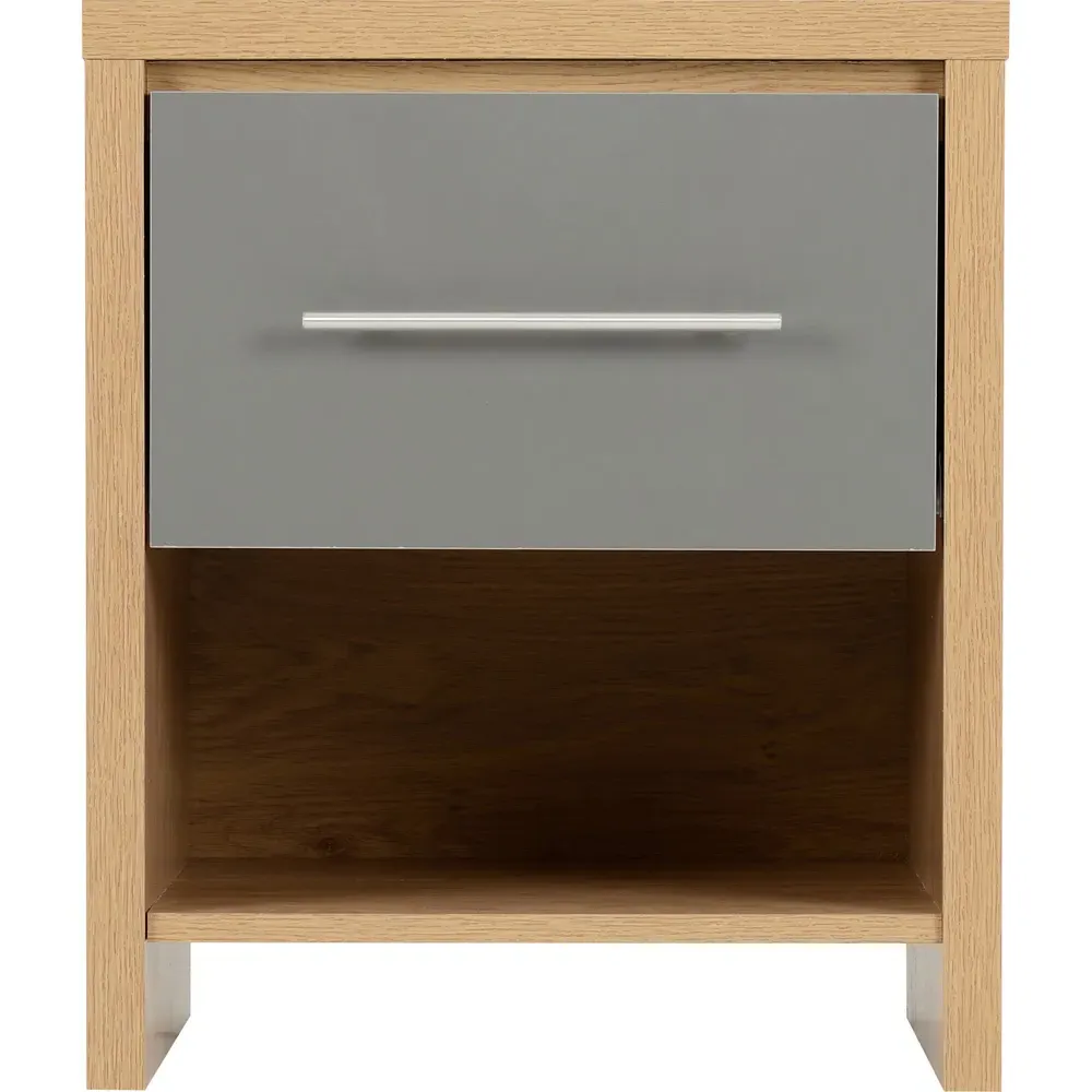 Seville Single Drawer Bedside Table - Grey, Oak Veneer