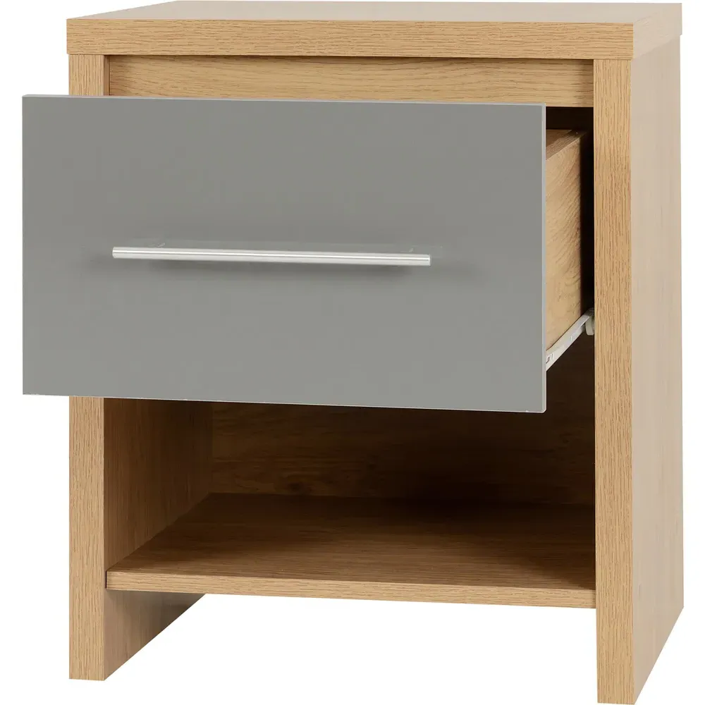 Seville Single Drawer Bedside Table - Grey, Oak Veneer
