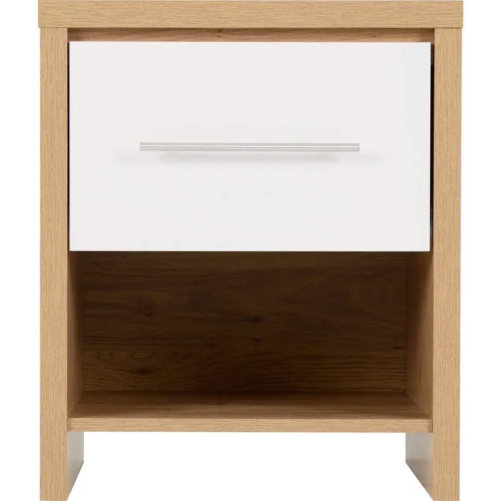 Seville Single Drawer Bedside Table - White, Oak Effect